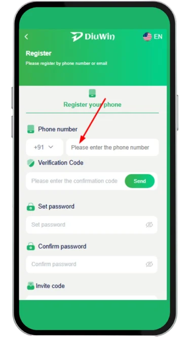 Enter mobile number to register